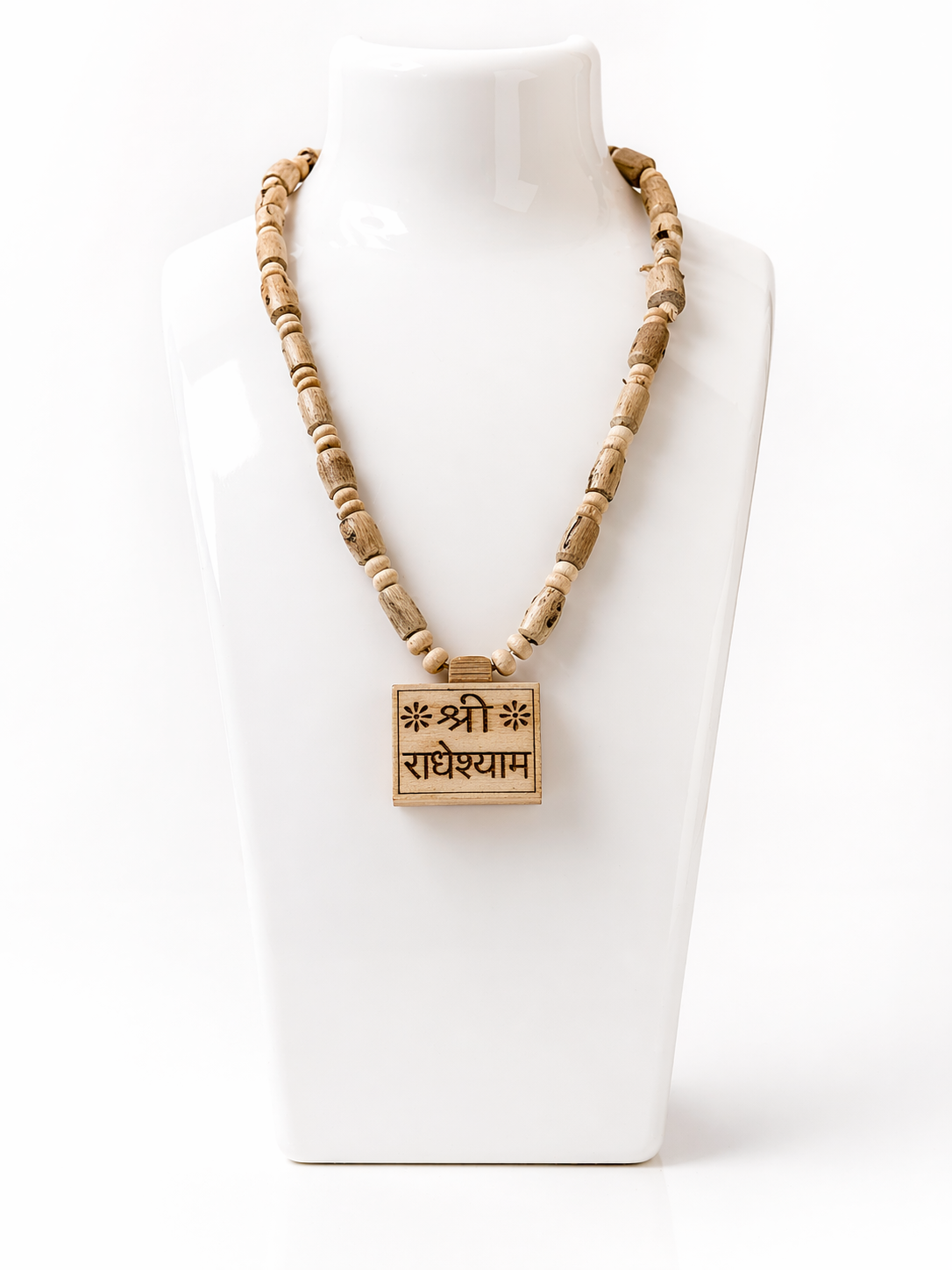 Shri Radhe Shyam Tulsi Bhaktmal Mala – Wooden Pendant Devotional Necklace