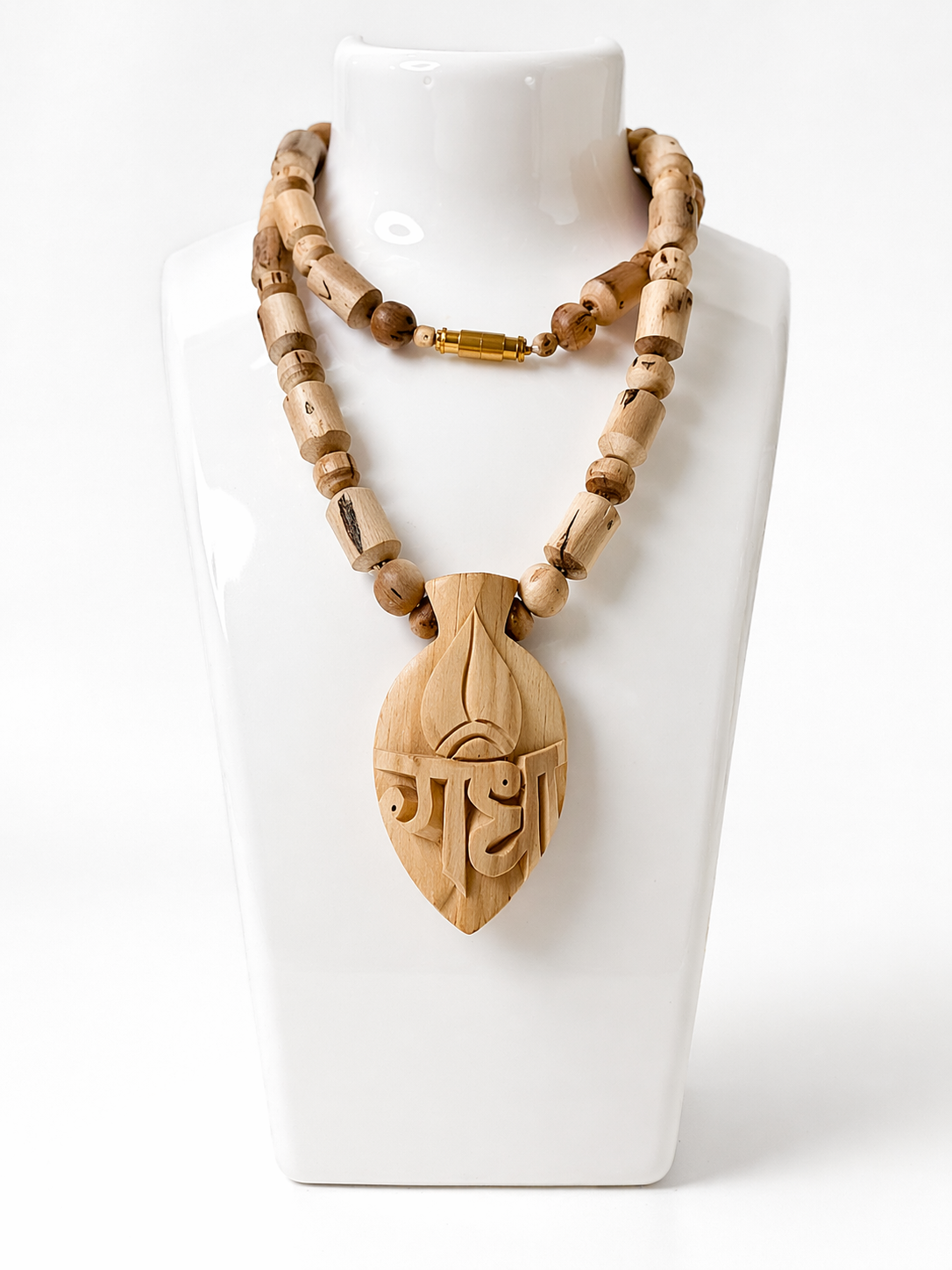 Shri Radha Wooden Statement Pendant Necklace – Handcrafted Devotional Jewelry