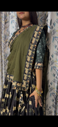 Olive Green Printed Gopi Dress with Dupatta – Elegant Ethnic Wear